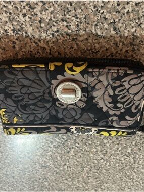 Vera Bradley Quilted Floral Zip Wallet in Black, Gray & Yellow